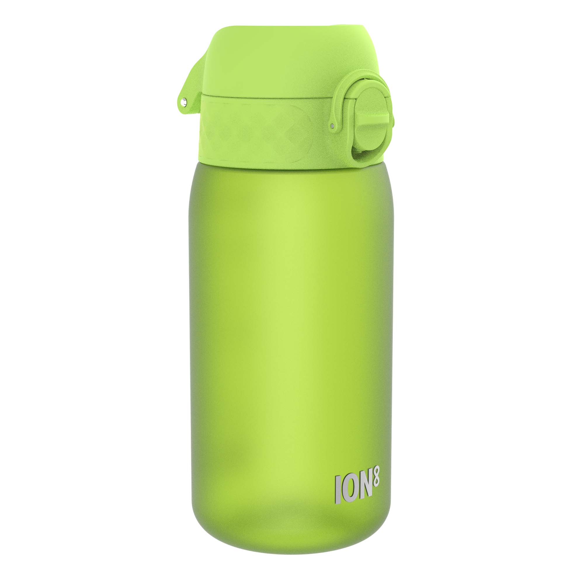 Recyclon leak-proof kids water bottle by ION8 in green, 350ml (12oz) with a secure cap and durable design for active children.