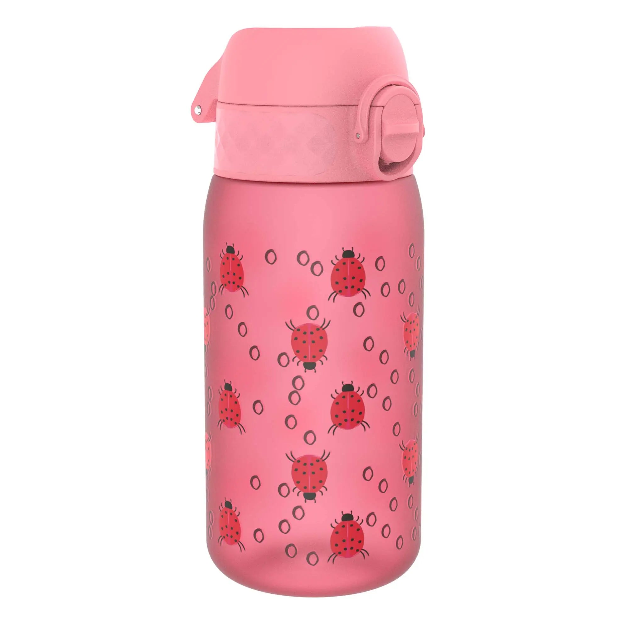 Ion8 Recyclon leak-proof kids' water bottle with ladybug design, 350ml (12oz), made from recyclable materials.