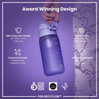 ION8 Recyclon water bottle, 350ml light purple, leak-proof kids bottle made from recyclable materials.