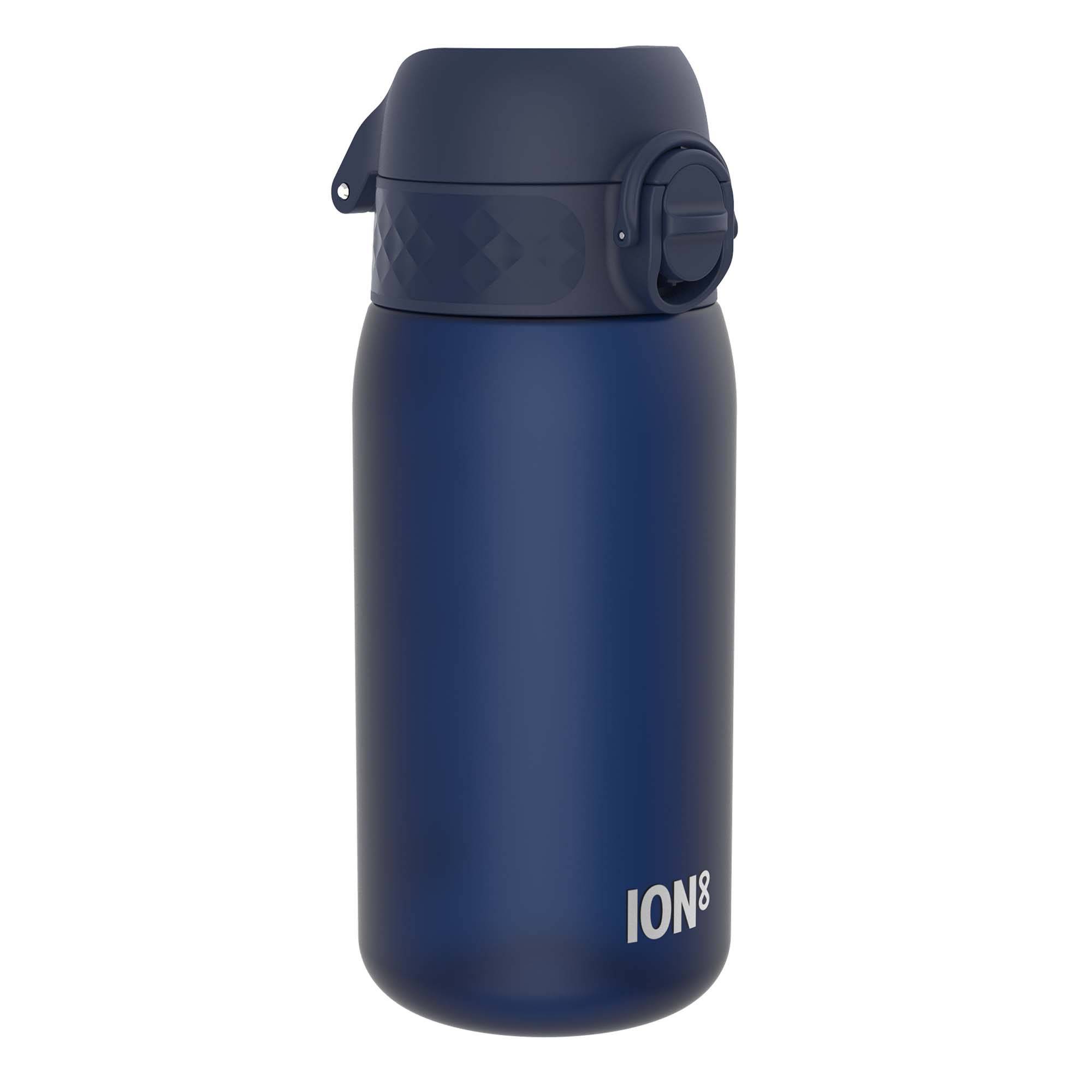 ION8 Recyclon leak-proof kids water bottle in navy, 350ml (12oz), with a spill-proof cap and durable design for children.