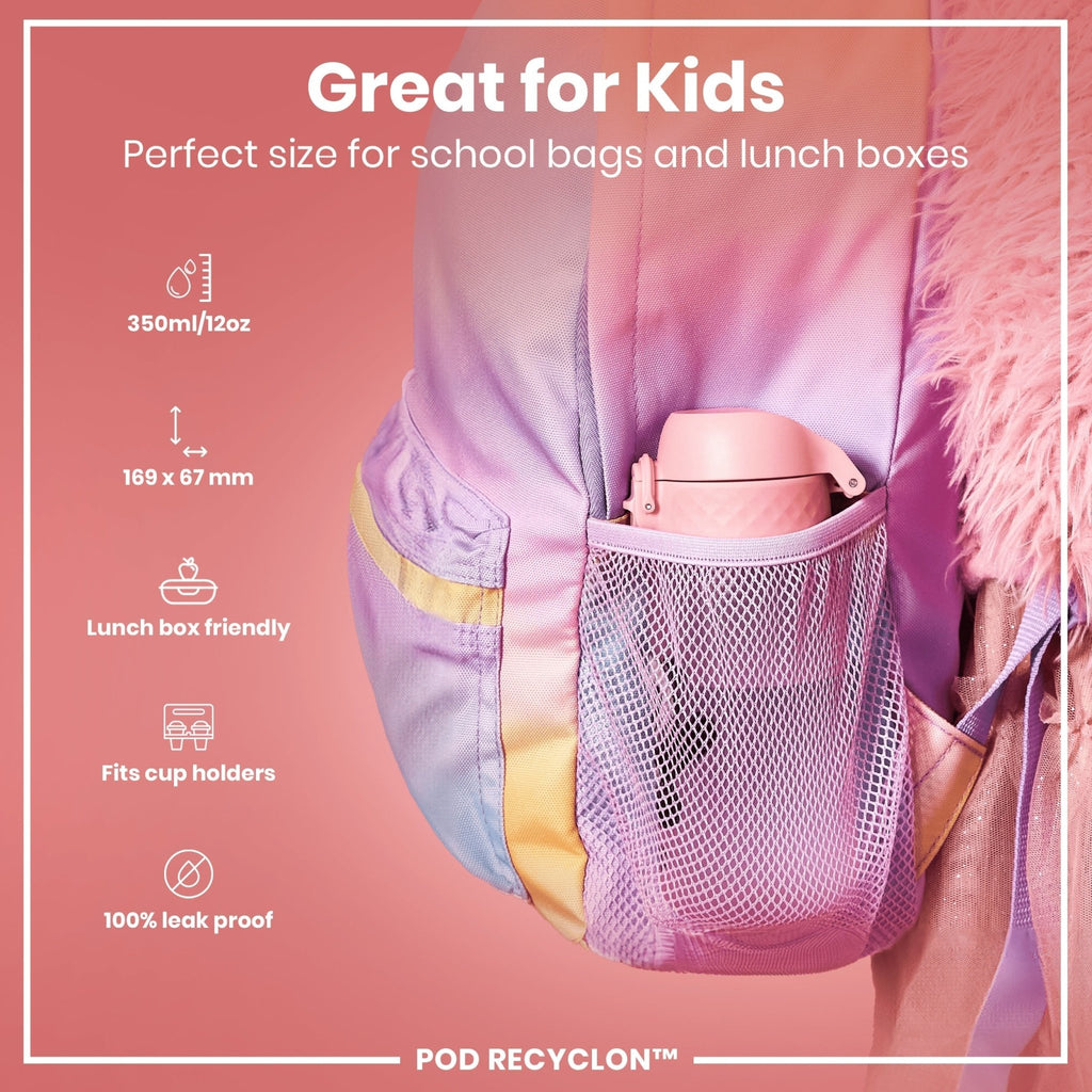 Ion8 Recyclon Panda 350ml leak-proof water bottle for kids, featuring a playful panda design, made from durable recycled materials.