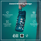 ION8 Recyclon Bottle Rescue Vehicles 350ml kids' leak-proof water bottle with colorful rescue vehicle design by Recyclon.
