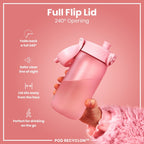 ION8 Recyclon Rose Quartz 350ml leak-proof water bottle, designed for kids, features a stylish pink color and durable build.