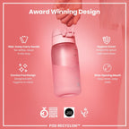 ION8 Recyclon water bottle in rose quartz, 350ml, leak-proof design, ideal for kids, made from recycled materials.