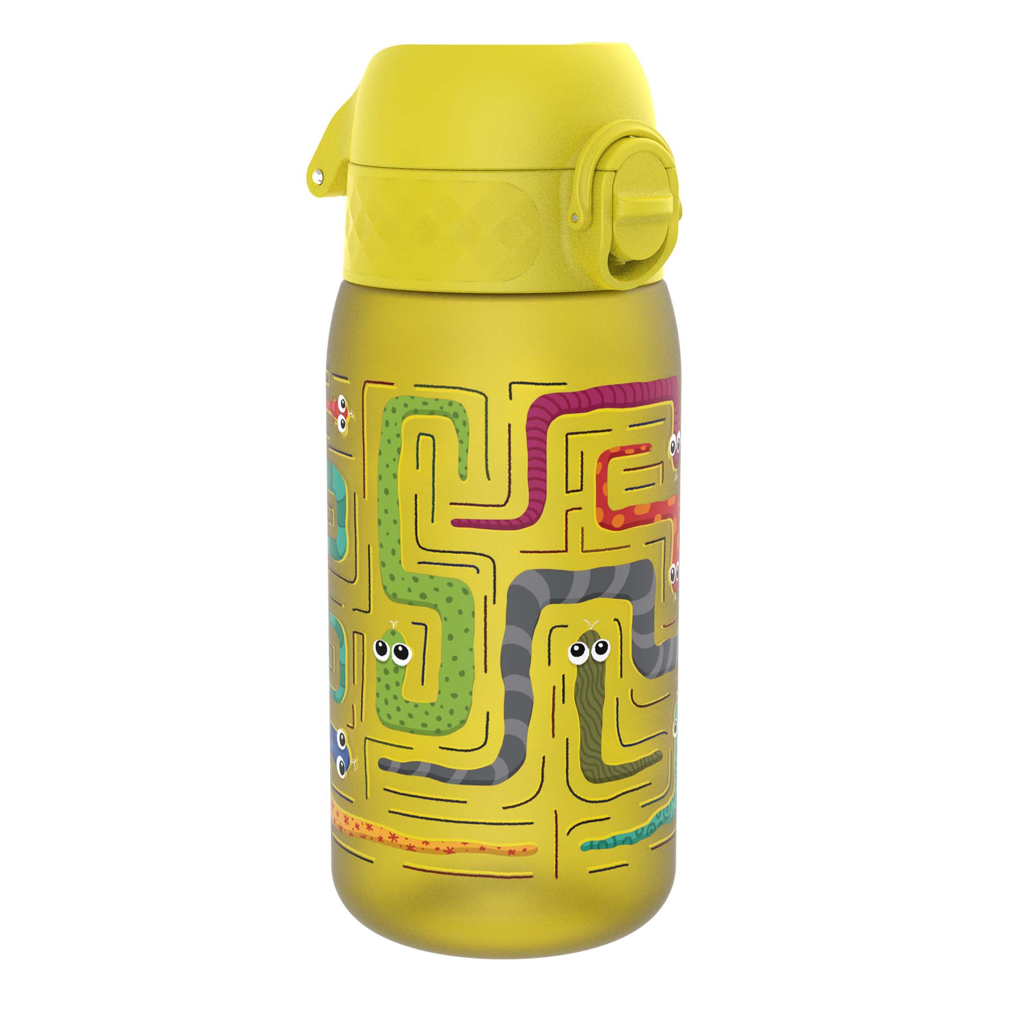 Recyclon leak-proof kids water bottle with snake design by ION8, 350ml (12oz) reusable water bottle for children.