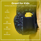 Yellow 350ml Recyclon water bottle by ION8, leak-proof design for kids, made from recyclable materials.
