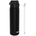ION8 Recyclon black 500ml water bottle with straw, leak-proof reusable water bottle for outdoor and everyday use