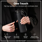 ION8 Recyclon black 500ml water bottle with straw, leak-proof design, made from recycled materials, ideal for staying hydrated.