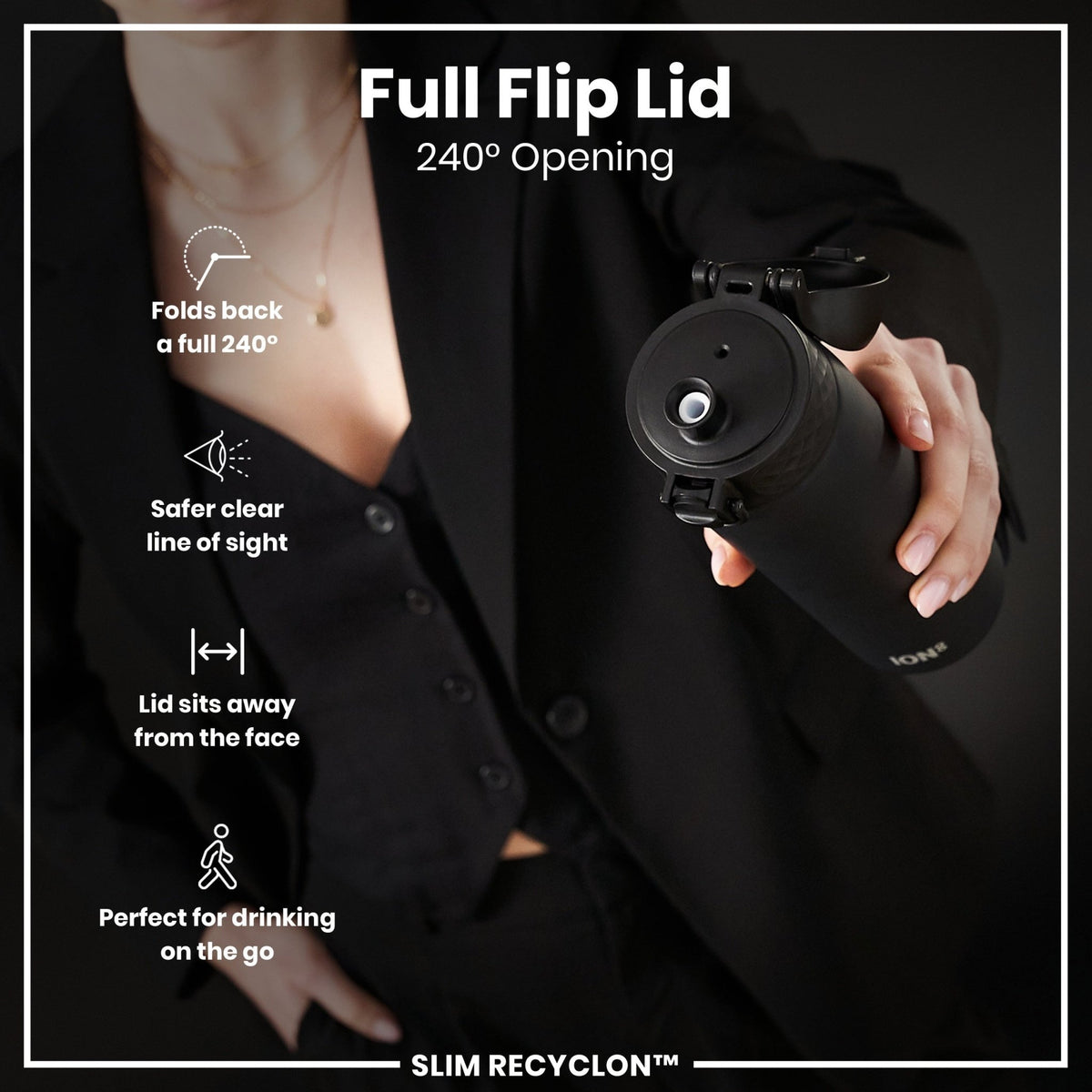 ION8 Recyclon black 500ml water bottle with straw, leak-proof design, durable reusable Recyclon water bottle.