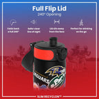 ION8 Recyclon NFL Patch Logos 500ml water bottle, leak-proof design with sports team logo, eco-friendly reusable hydration bottle.