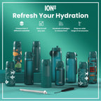 ION8 Recyclon 500ml leak-proof automobile water bottle, slim design, eco-friendly Recyclon brand, ideal for travel and hydration.