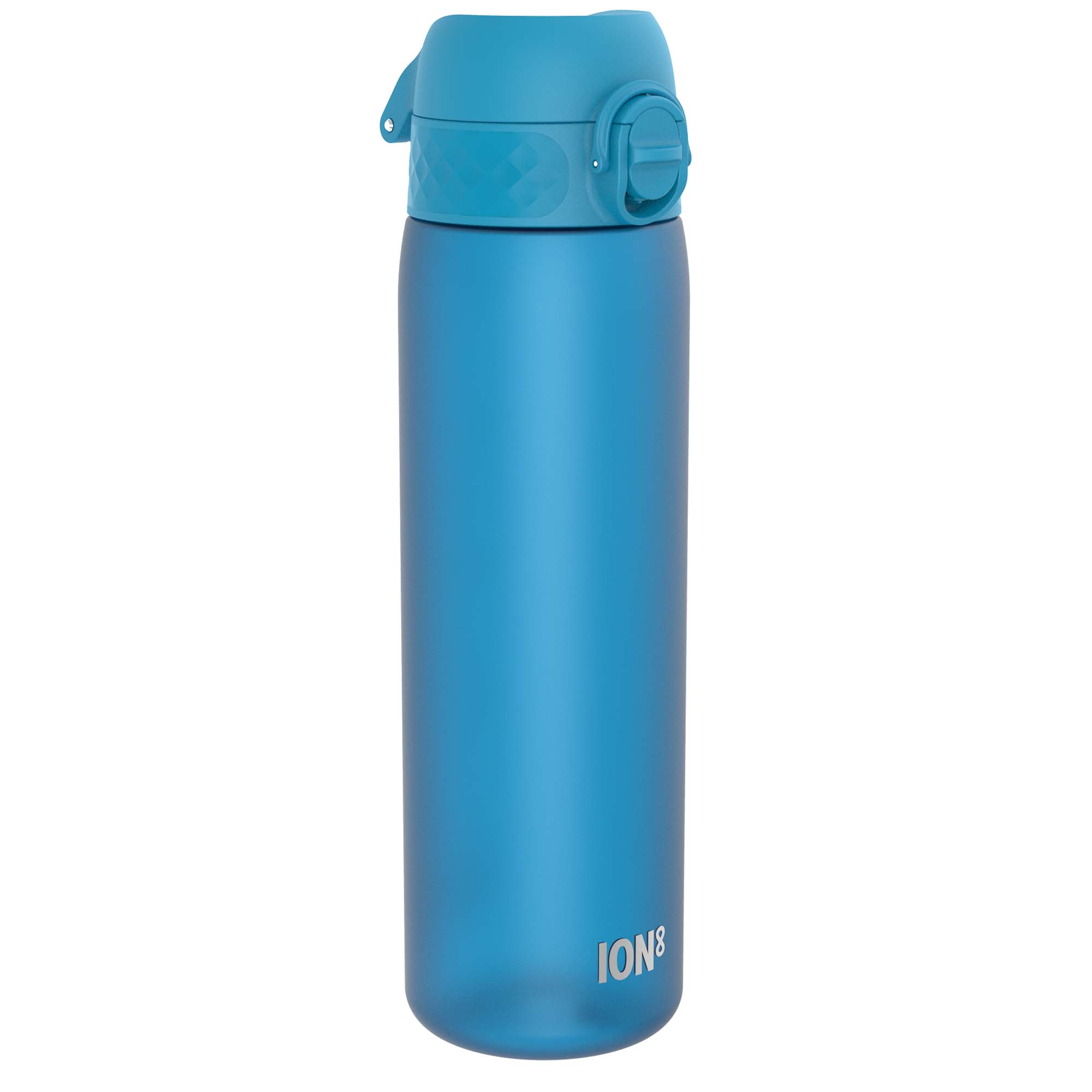 Blue Recyclon Leak Proof Slim Water Bottle by ION8, 500ml (18oz), showing the sleek design and secure leak-proof cap.