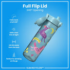 Ion8 Recyclon water bottle in blue with unicorns, 500ml leak-proof, slim design, ideal for staying hydrated on the go