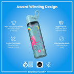 ION8 Recyclon Blue Unicorns 500ml leak-proof slim water bottle with colorful unicorn design for kids and adults.