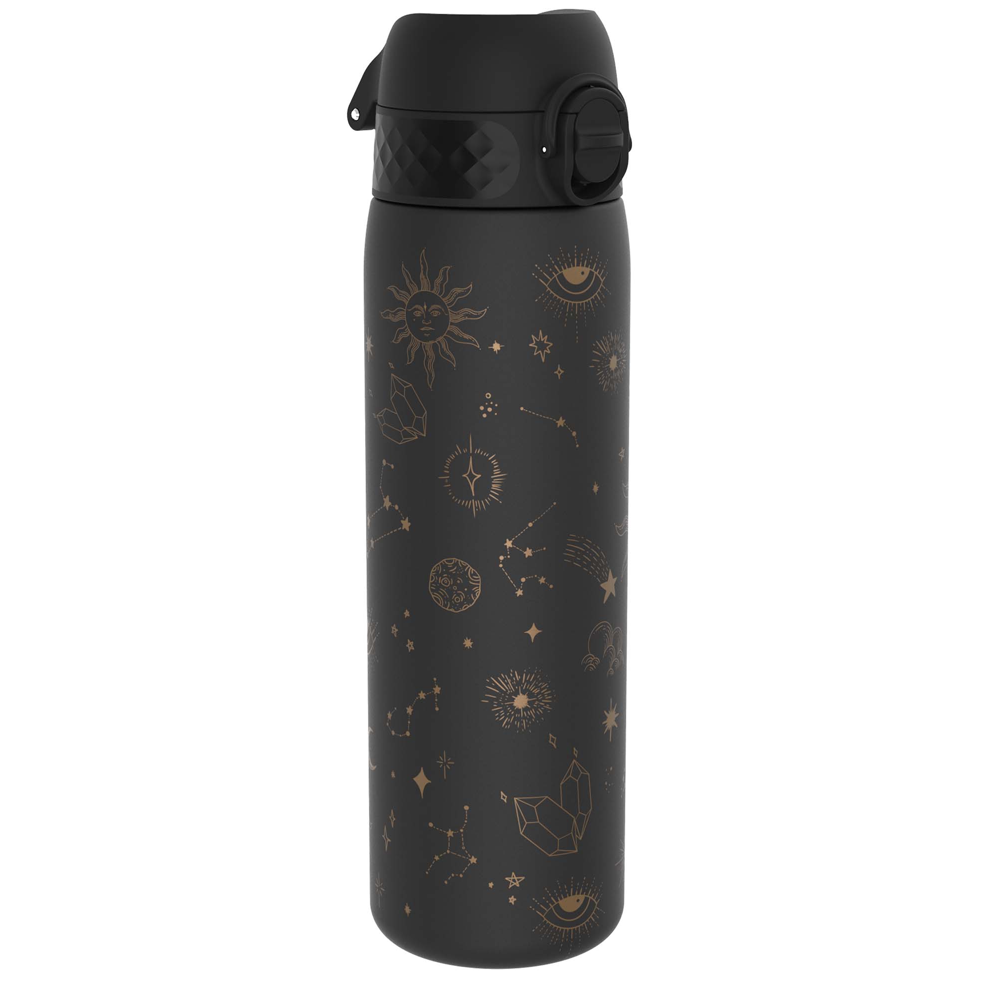 Recyclon Leak Proof Slim Water Bottle by ION8 with celestial universe design, 500ml (18oz) eco-friendly reusable water bottle