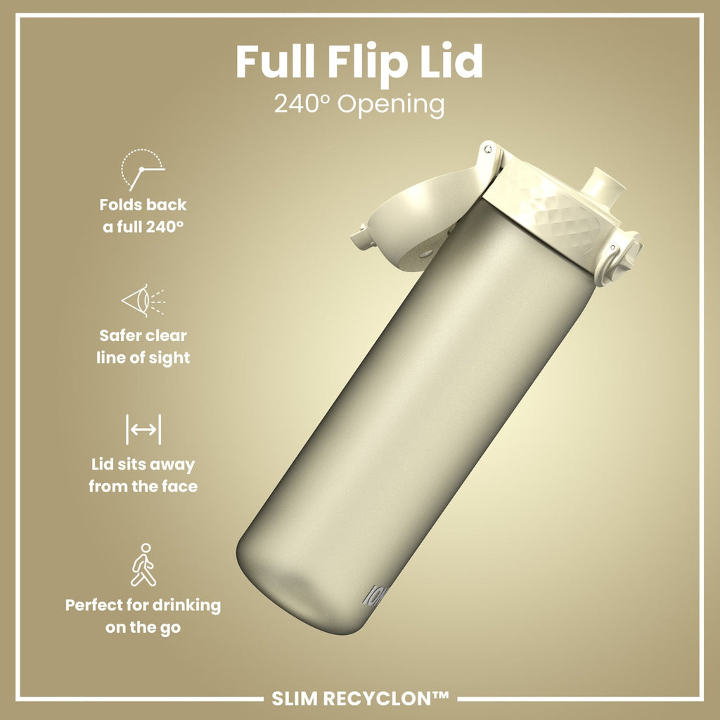 Ion8 Recyclon water bottle in creamy white, 500ml, leak-proof slim design, reusable plastic water bottle for everyday use