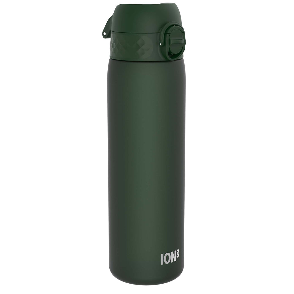 ION8 Recyclon dark green 500ml leak-proof slim water bottle with a durable design and secure lid.