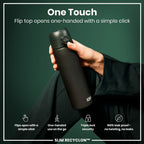 ION8 Recyclon dark green 500ml leak-proof slim water bottle, reusable eco-friendly Recyclon bottle with a sleek design.