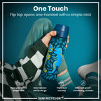 Ion8 Recyclon Dinosaurs 500ml leak-proof slim water bottle, eco-friendly design with colorful dinosaur illustrations