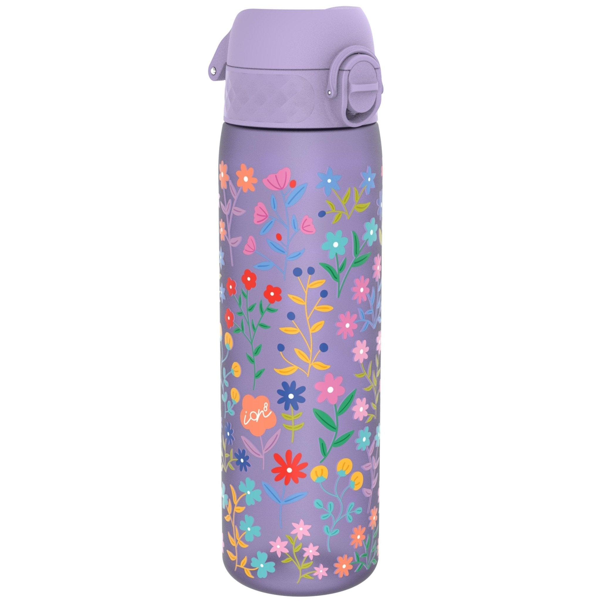 Recyclon ION8 leak-proof slim water bottle with ditsy floral design, 500ml capacity, made of recyclable materials.
