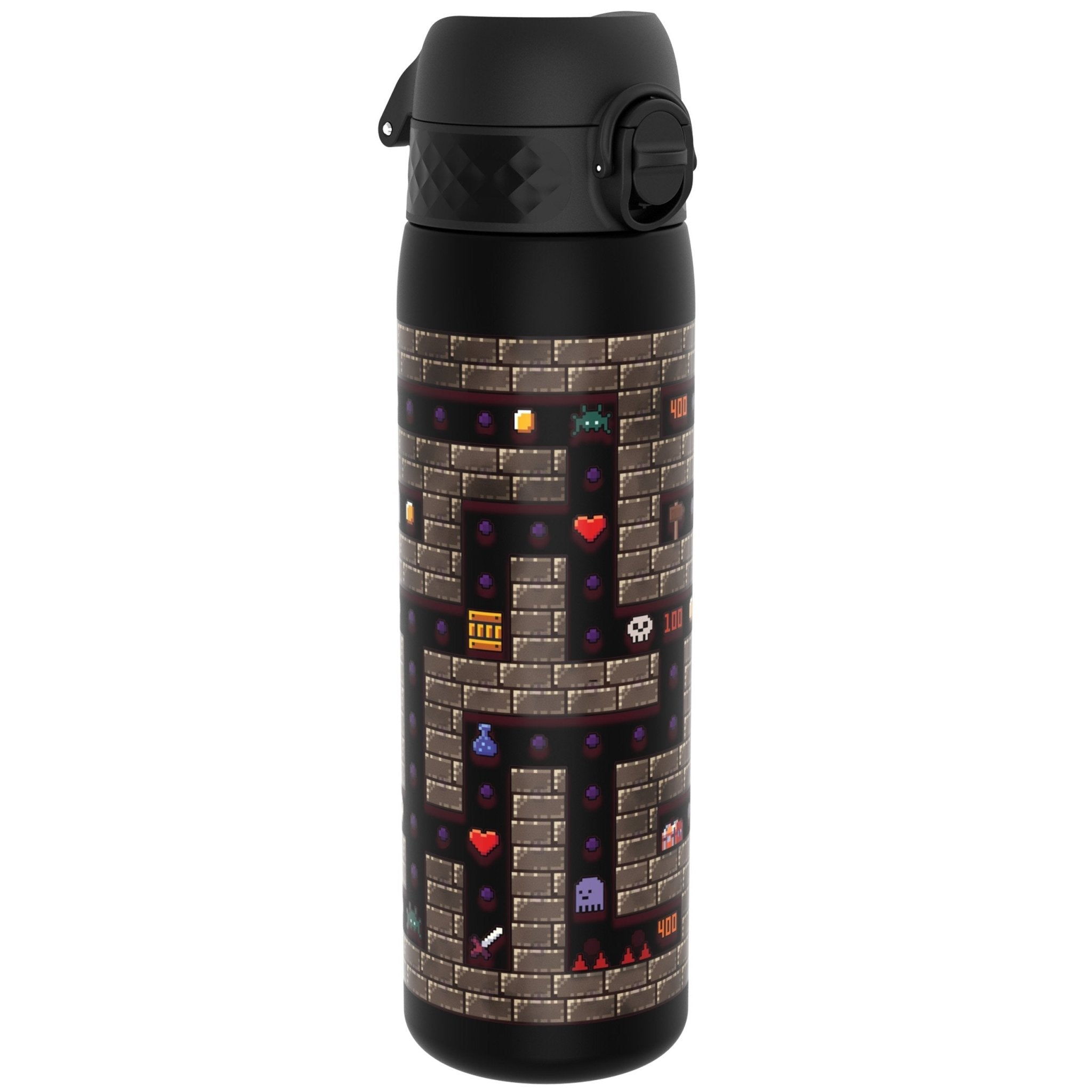 ION8 Recyclon leak-proof slim water bottle, 500ml (18oz), ideal for gamers, made of recyclable materials, shown in the image.