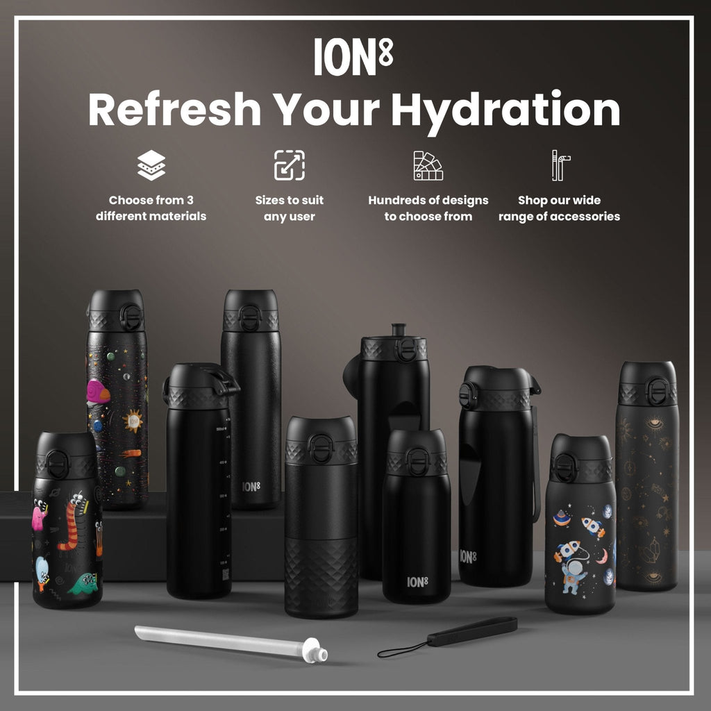 ION8 Recyclon Bottle Gamer 500ml water bottle with leak-proof lid, slim design, made from recyclable materials, ideal for active use
