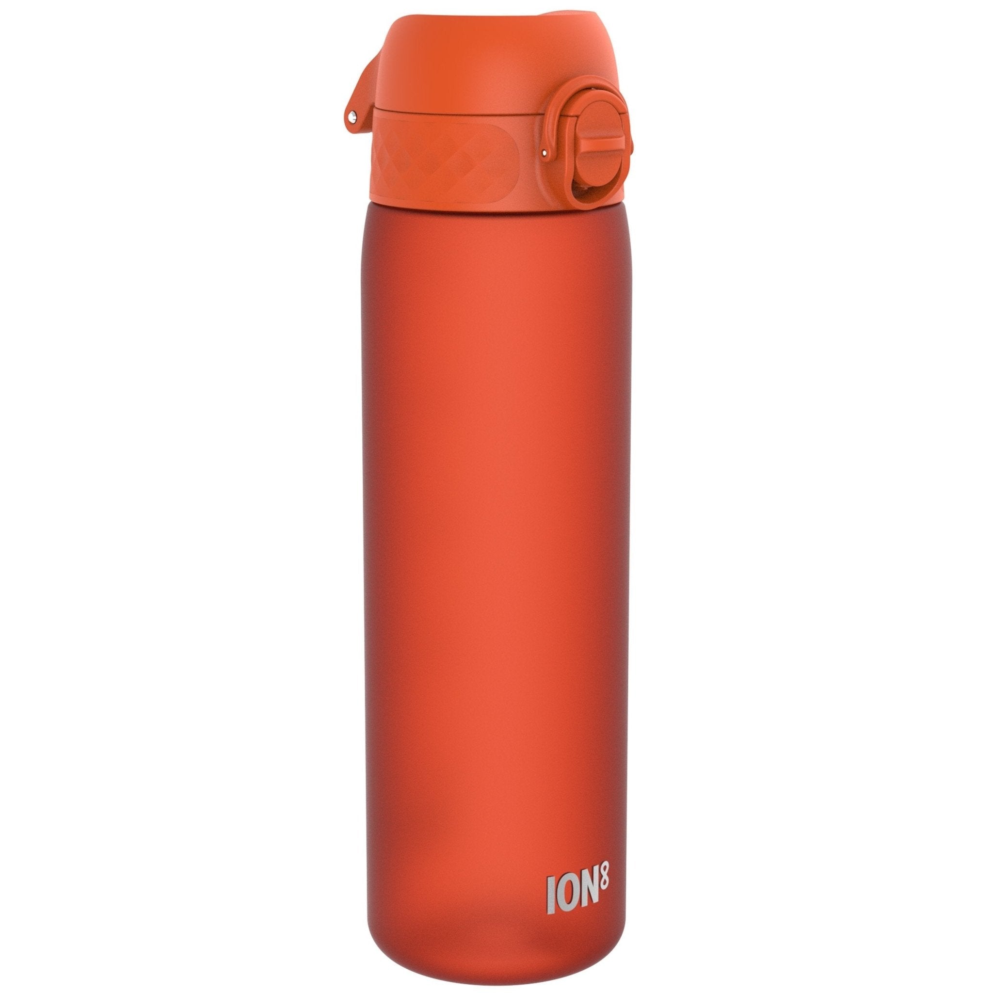 ION8 Recyclon leak-proof slim water bottle in Hearty Orange, 500ml (18oz), with a sleek design and secure lid.