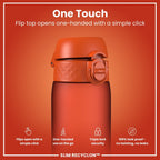ION8 Recyclon Water Bottle in Hearty Orange, 500ml, slim leak-proof design with a secure cap, made from recycled materials.
