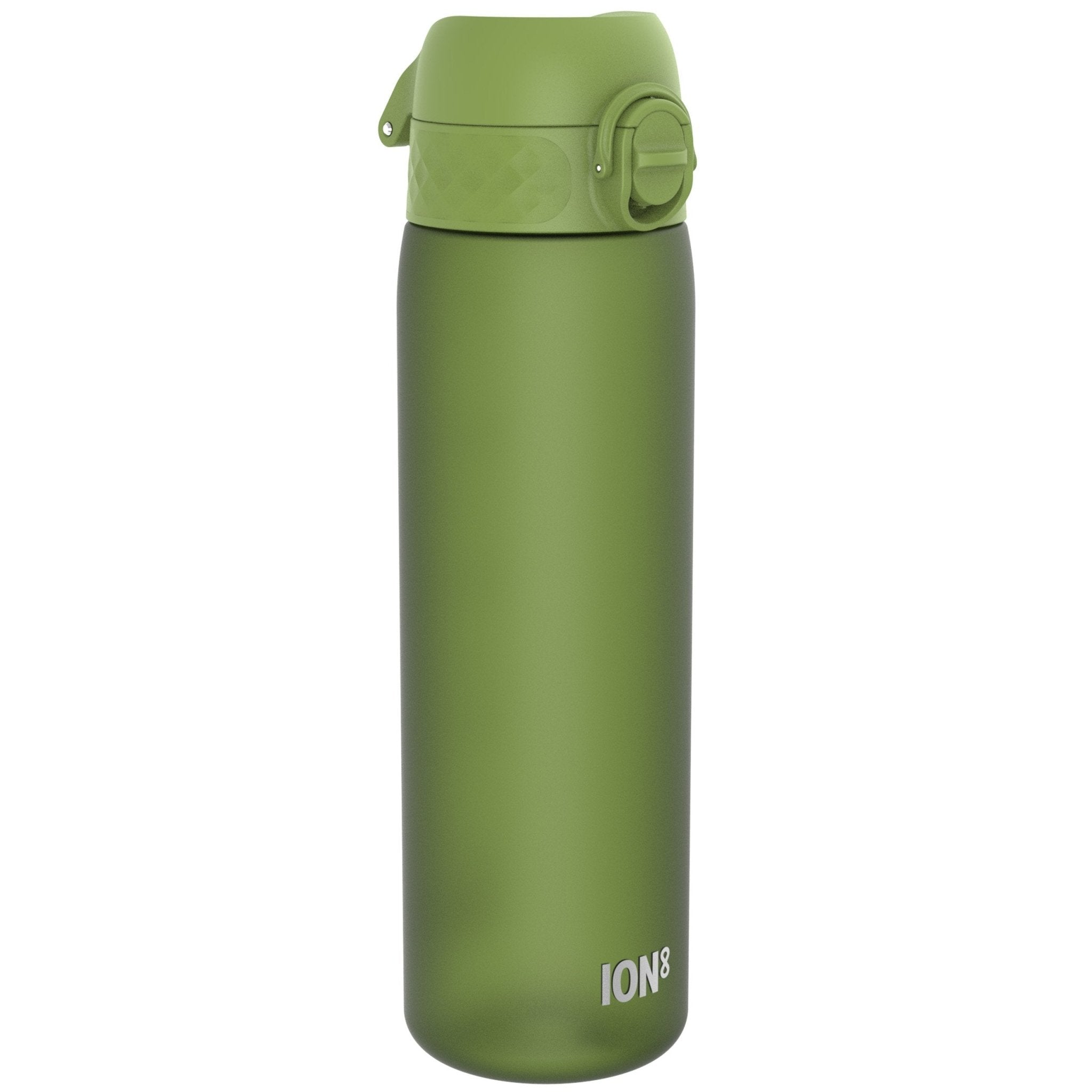 Recyclon Leak Proof Slim Water Bottle by ION8 in khaki green, 500ml (18oz), showing the sleek, eco-friendly design.