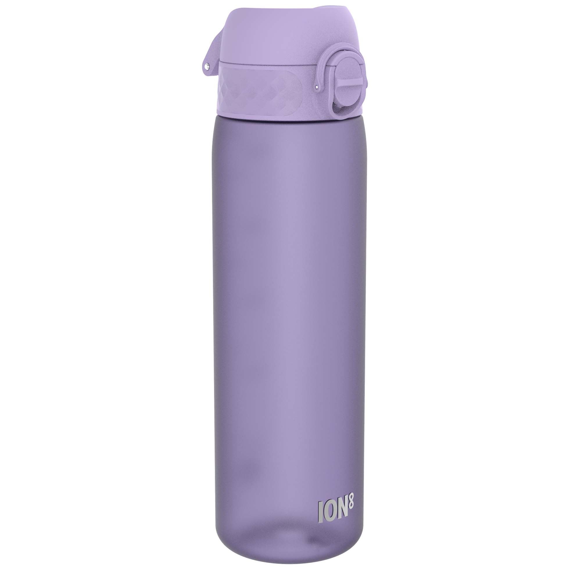 Light purple ION8 Recyclon leak-proof slim water bottle, 500ml (18oz), made for easy grip and portable hydration.