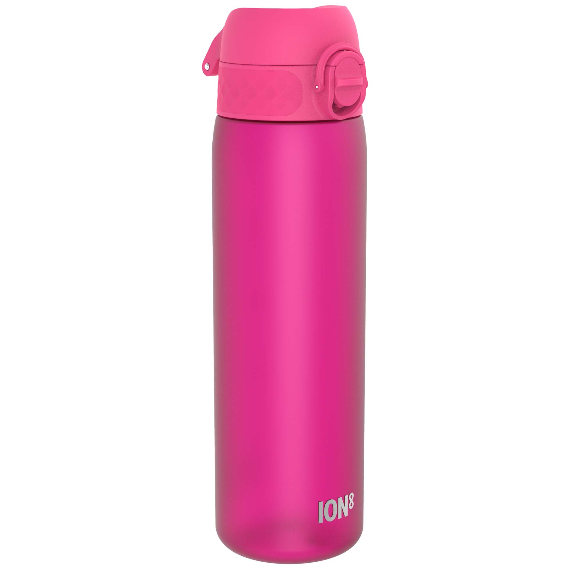 Pink ION8 Recyclon Leak Proof Slim Water Bottle, 500ml (18oz), with secure lid and sleek design.
