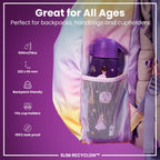 Ion8 Recyclon Princess 500ml leak-proof slim water bottle, durable plastic with colorful design and secure lid.