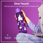 ION8 Recyclon Princess 500ml leak-proof slim water bottle with a colorful princess design, made from recyclable materials.