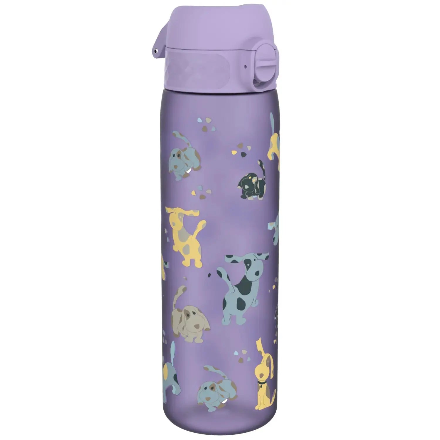 Ion8 leak-proof slim Recyclon water bottle with puppy design, 500ml (18oz), durable and portable hydration bottle.