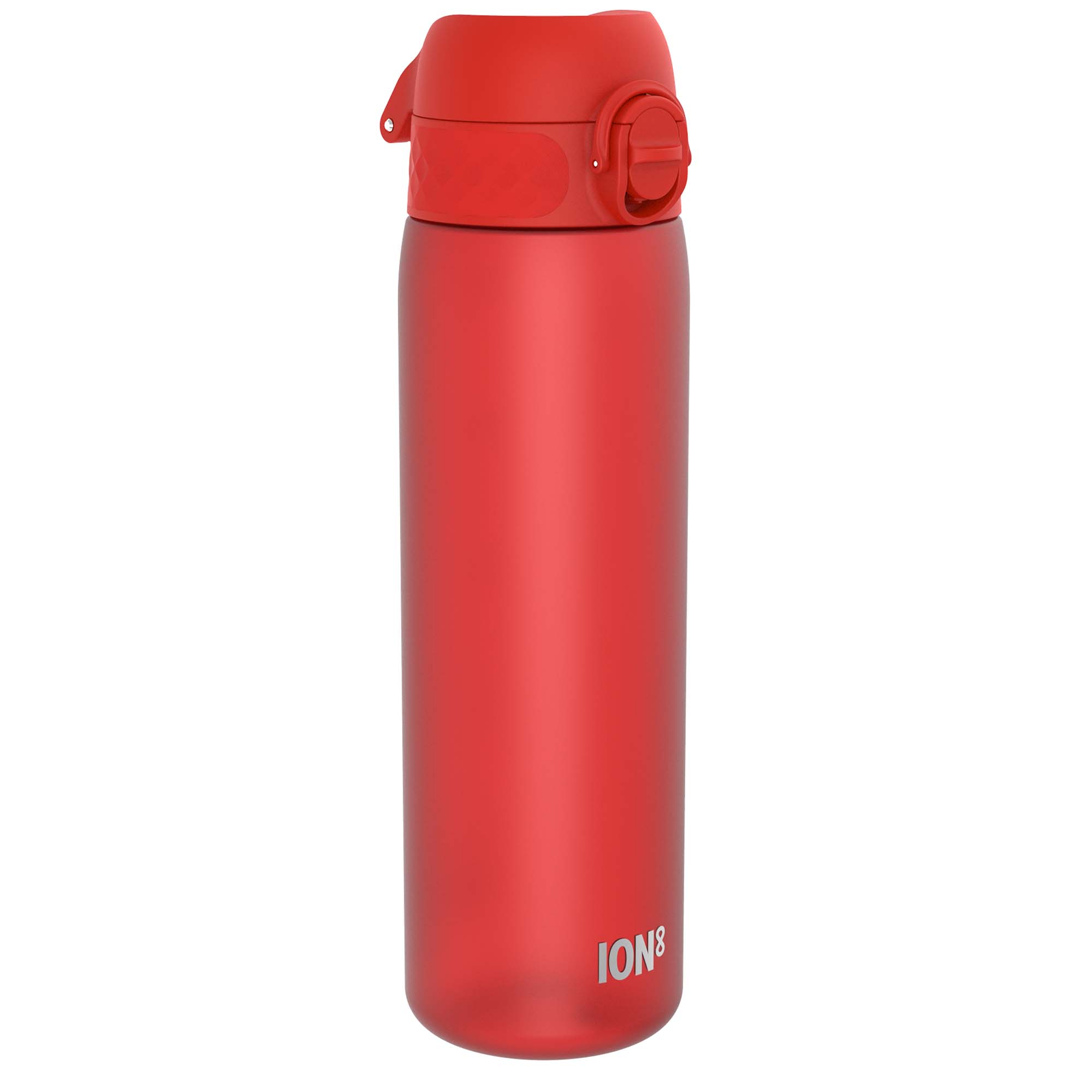 Red 500ml Recyclon Leak Proof Slim Water Bottle by ION8, showing a sleek design and secure cap.