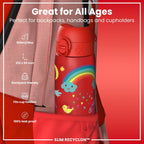 ION8 Recyclon 500ml red unicorns water bottle with leak-proof design, slim shape, perfect for on-the-go hydration.