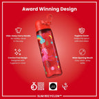 ION8 Recyclon Red Unicorns 500ml leak-proof slim water bottle with colorful unicorn design