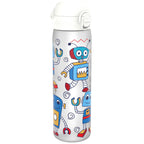 Ion8 Recyclon Bottle Robots 500ml reusable water bottle, leak-proof slim design in vibrant colors, ideal for hydration on the go.
