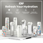 Ion8 Recyclon 500ml water bottle featuring leak-proof Recyclon Robots design, slim shape, and durable construction.