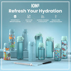 ION8 Recyclon Sonic Blue 500ml water bottle, leak-proof slim design made from recycled materials, ideal for hydration.