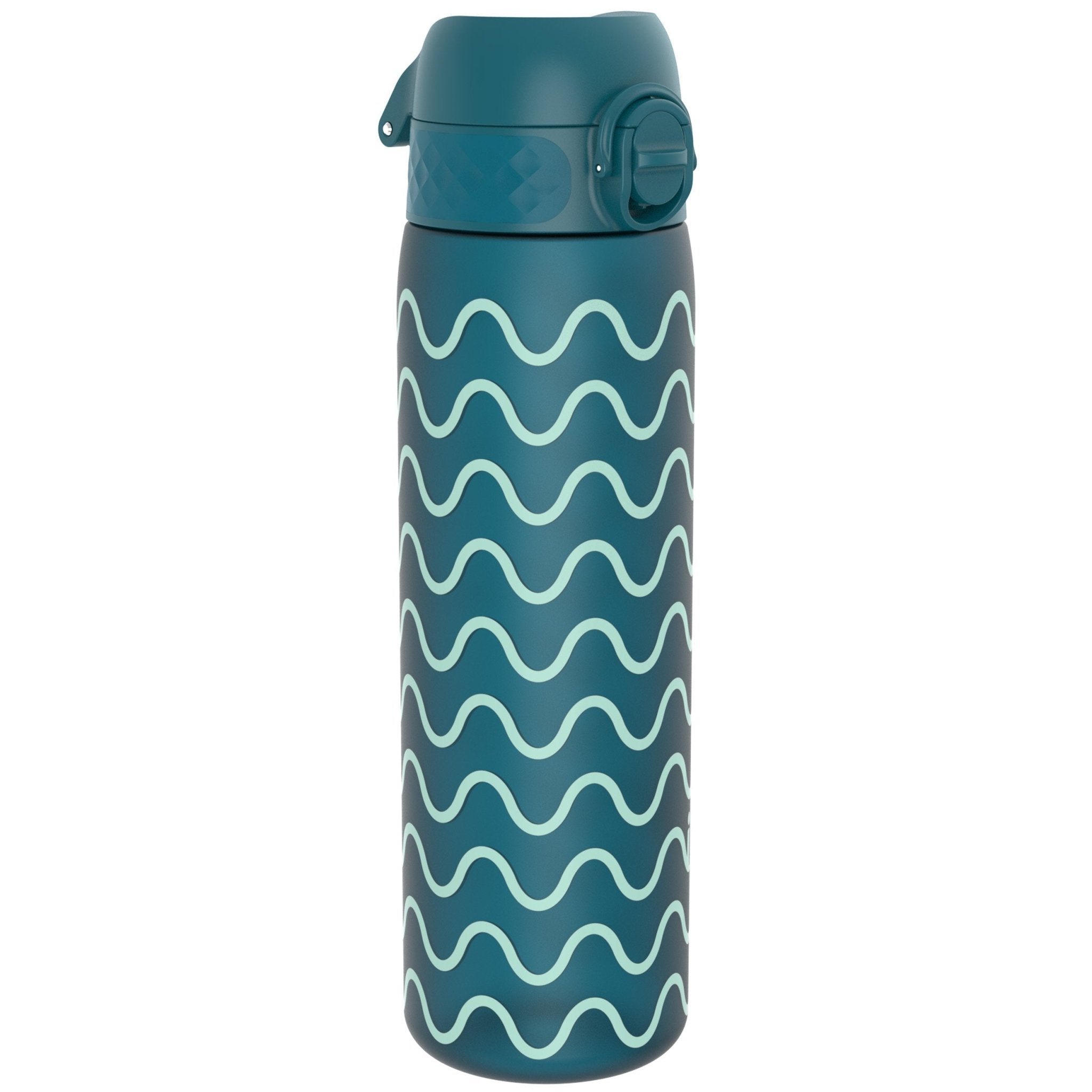 Ion8 Leak Proof Slim Water Bottle with Waves design, 500ml Recyclon water bottle, durable and recyclable hydration container.