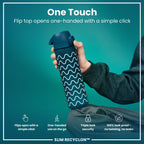 ION8 Recyclon Bottle Waves 500ml slim water bottle with leak-proof design and eco-friendly Recyclon material.