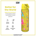Yellow unicorns Leak Proof Slim Water Bottle by ION8, 500ml Recyclon water bottle with a vibrant unicorn design.