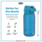 Ion8 Recyclon Blue 350ml water bottle with straw, leak-proof design, compact reusable hydration bottle