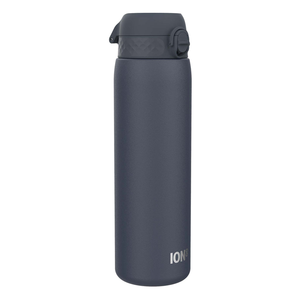ION8 stainless steel water bottle in navy, 1L, leak-proof design, durable and sleek for daily hydration.