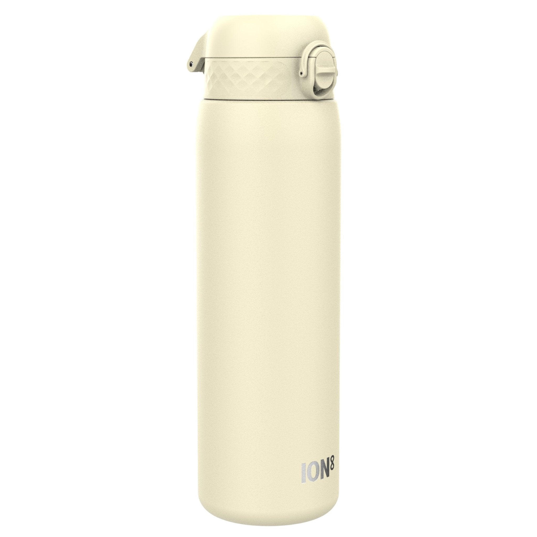 Ion8 leak-proof 1L stainless steel water bottle in creamy white, durable and portable for everyday hydration.