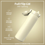 ION8 stainless steel water bottle in creamy white, 1L capacity, leak-proof design, durable and ideal for hydration on the go.