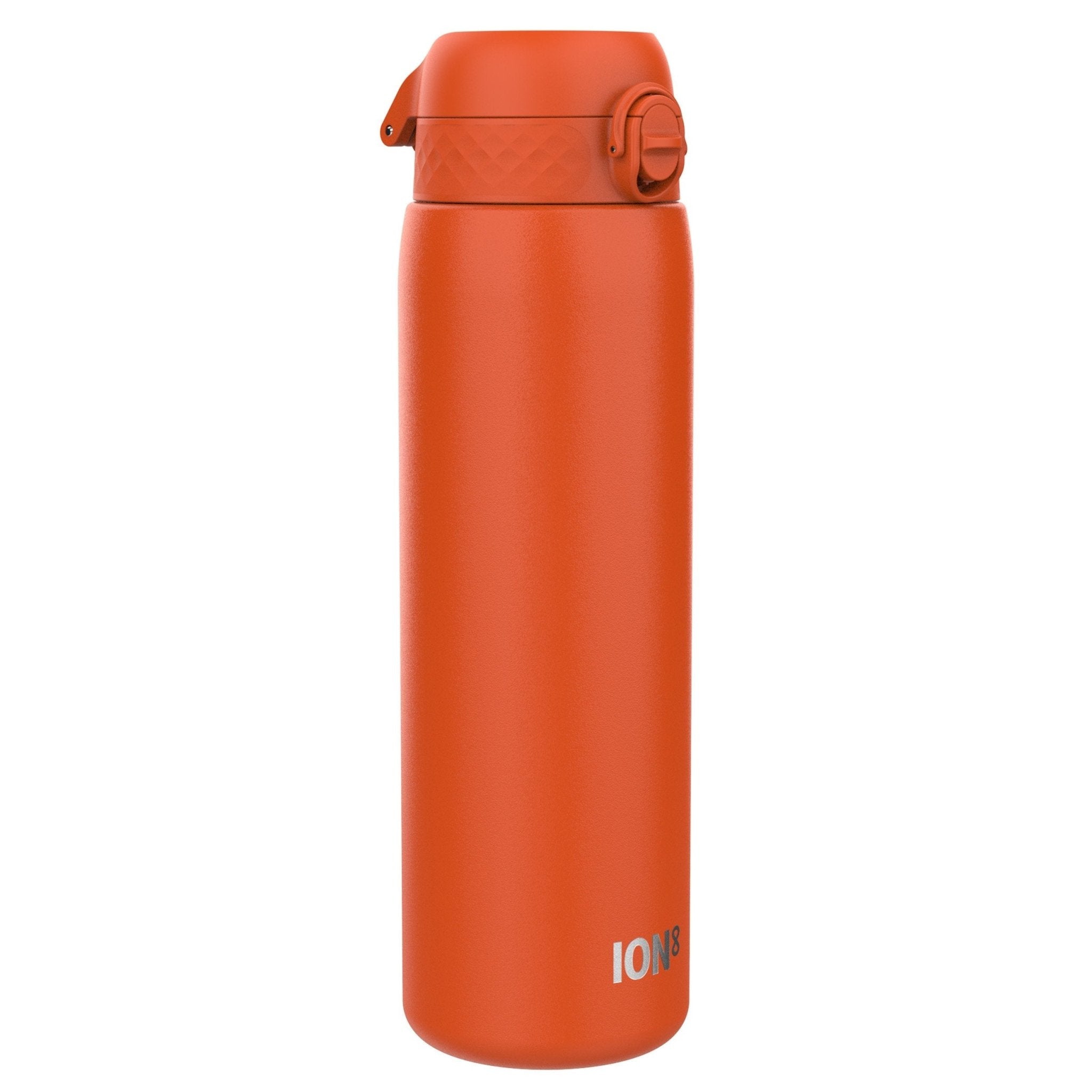 ION8 stainless steel 1-liter water bottle in Hearty Orange, leak-proof design, durable and ideal for outdoor hydration.