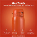 ION8 stainless steel water bottle in Hearty Orange, 1L capacity, leak-proof design, durable and ideal for hydration on the go.