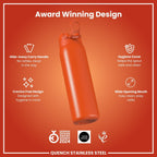 ION8 stainless steel water bottle in hearty orange, 1L capacity, leak-proof design, durable and perfect for hydration on the go.